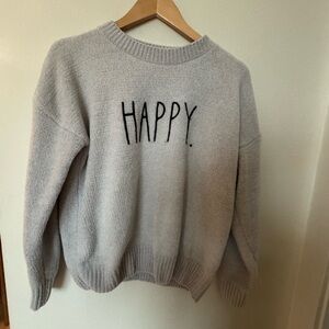 Rae Dunn Gray Sweater with 'HAPPY' Design
